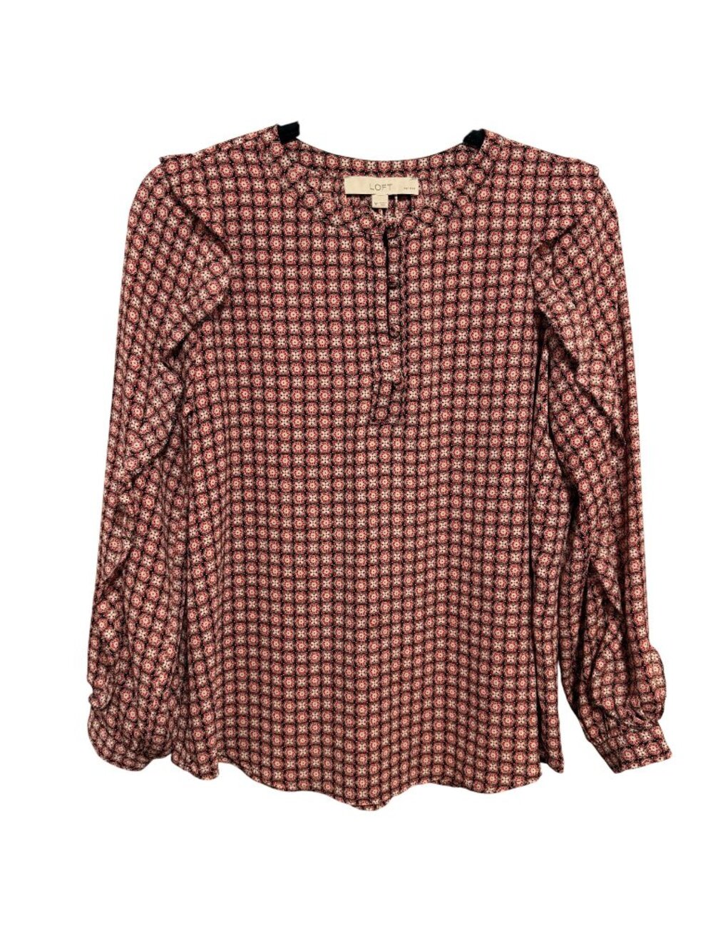Loft Petites S Womens Geometric Print Long Sleeve Blouse